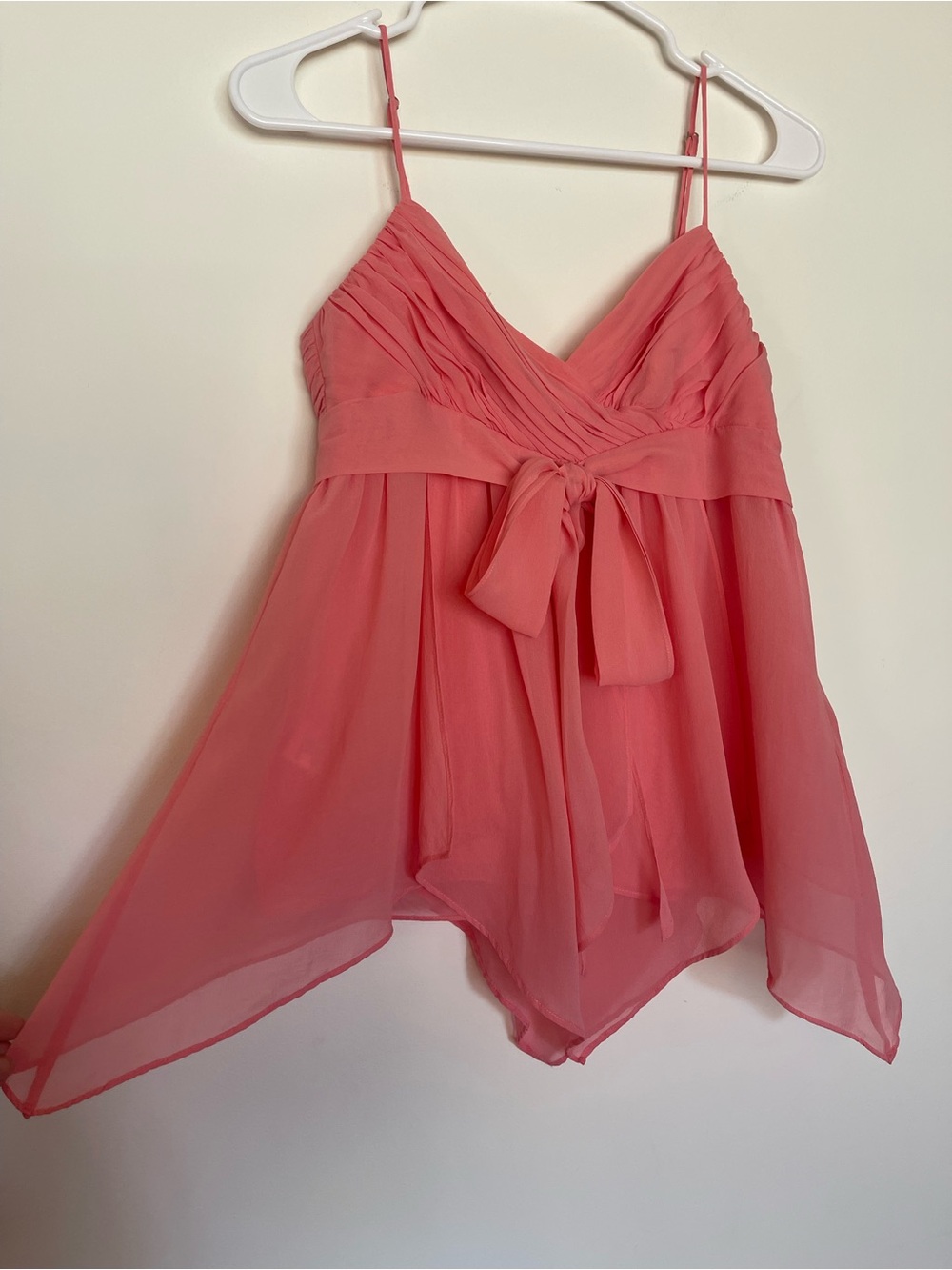 Y2K Coquette Fairy Vintage Babydoll Camisole Pink Coral Chiffon Party Tank Sheer